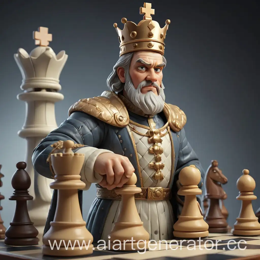 Фото профиля, на котором изображён шахматная фигура король в виде мастера, на заднем фоне 3д шахматная доска