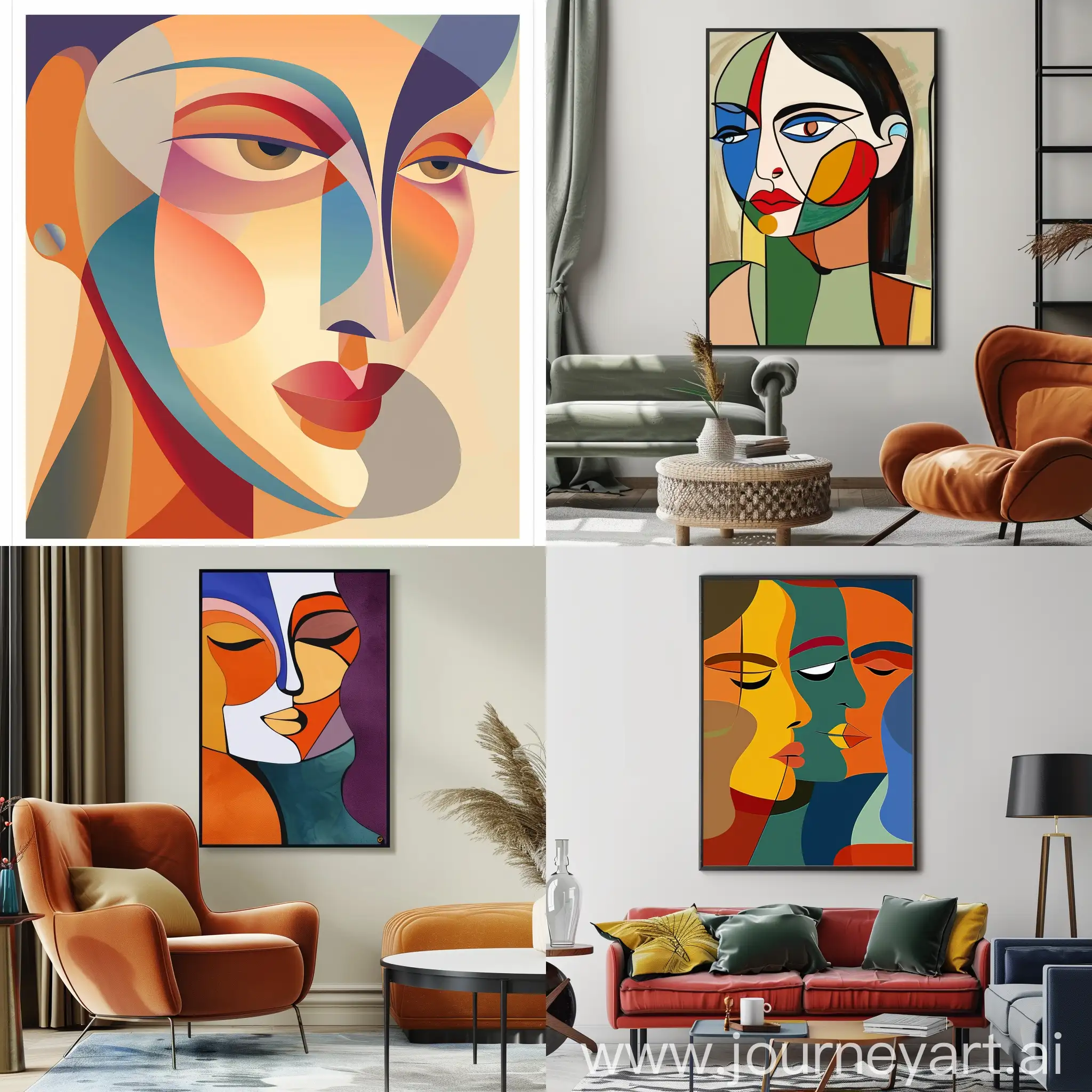 Abstract cartoon Female portrait poster on the wall by Alexander Archipenko and Keith Negley.