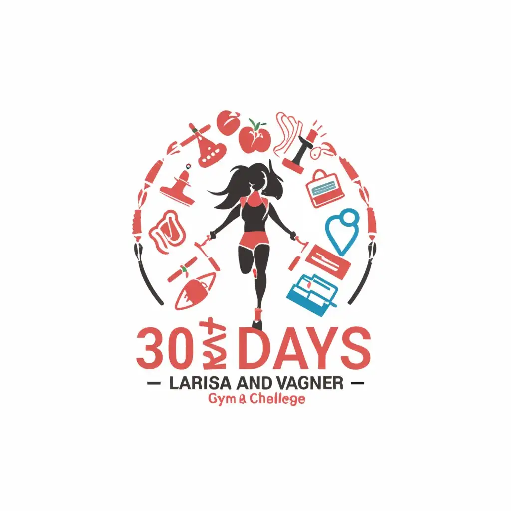 a logo design,with the text "30 days, “Larissa and Vagner”", main symbol:Fitness, challenge, gym, diet, jump rope, CrossFit, women,Moderate,be used in Sports Fitness industry,clear background