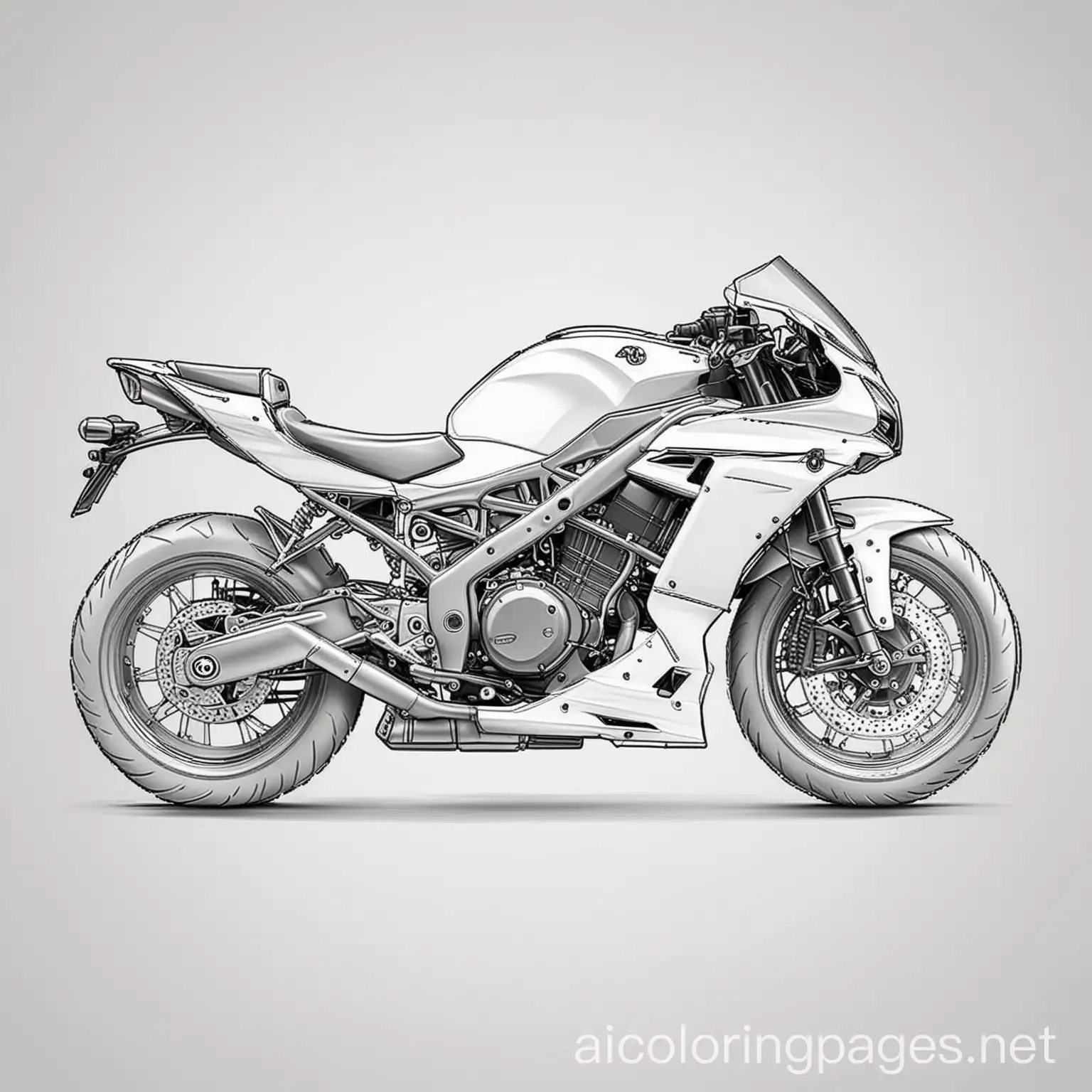 cool motorcycle 
, Coloring Page, black and white, line art, white background, Simplicity, Ample White Space. The background of the coloring page is plain white to make it easy for young children to color within the lines. The outlines of all the subjects are easy to distinguish, making it simple for kids to color without too much difficulty