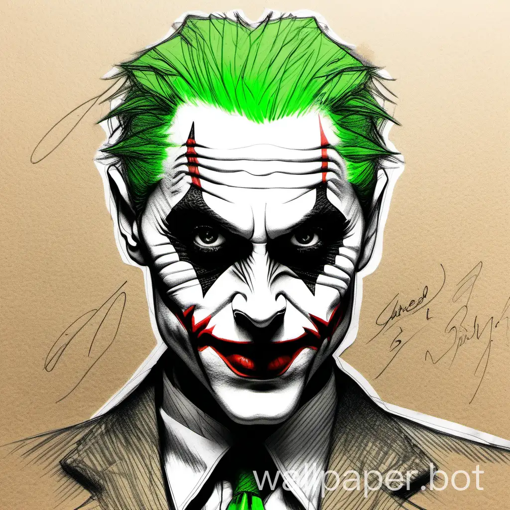Sketch croqui drawing, Jared leto as joker from the suicide squad style, very short green hair, front face, hard pencil, Rough charcoal sketch on old paper, beautiful male figure, clean line art, explosive Sketch line art, explosive hatching lines, white background --ar 68:128 --stylize 750 --v 5.2