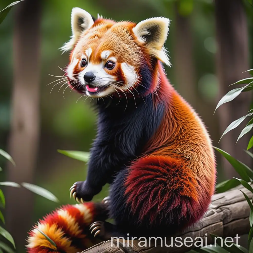 Adorable Red Panda Playing in Bamboo Forest