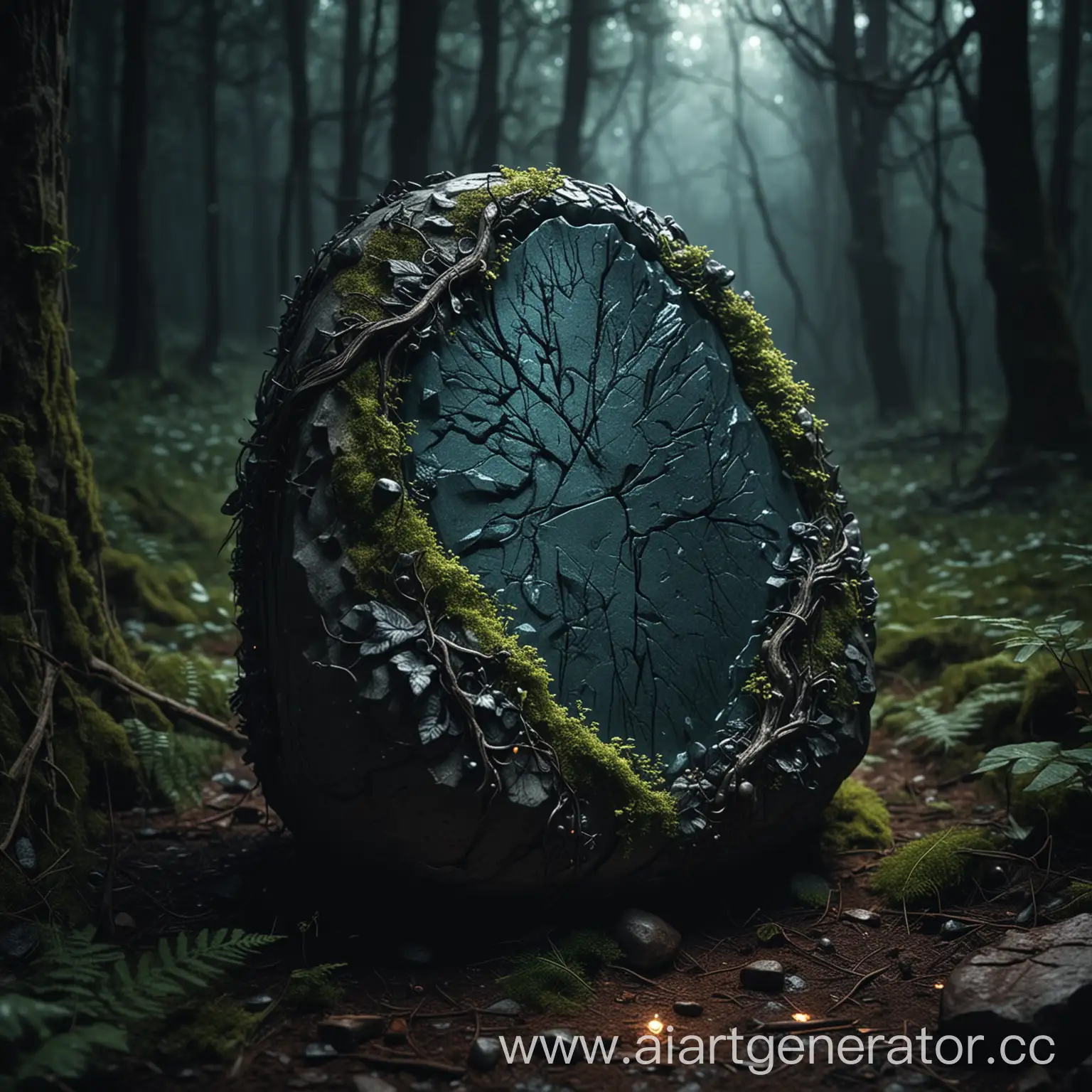 Enchanted-Stone-Mystical-Centerpiece-in-Dark-Fantasy-Forest