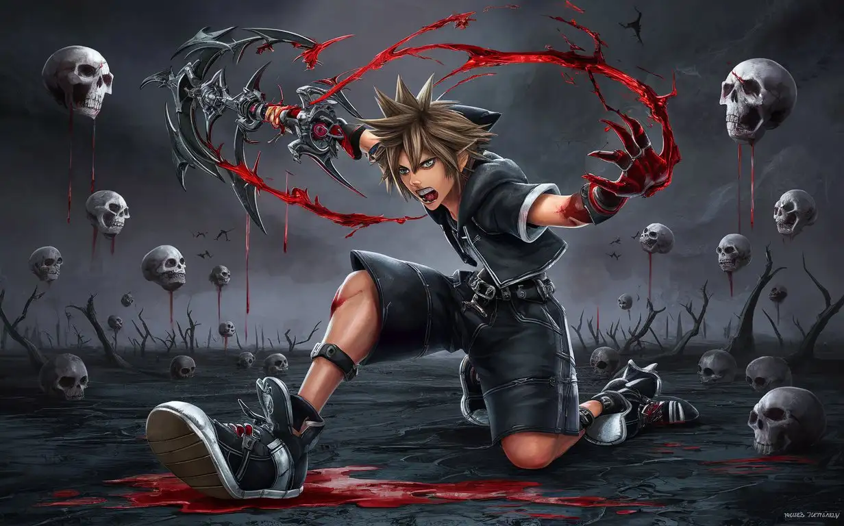 Emo-Sora-from-Kingdom-Hearts-with-Dark-Keyblade-in-Epic-Fighting-Stance-Wallpaper