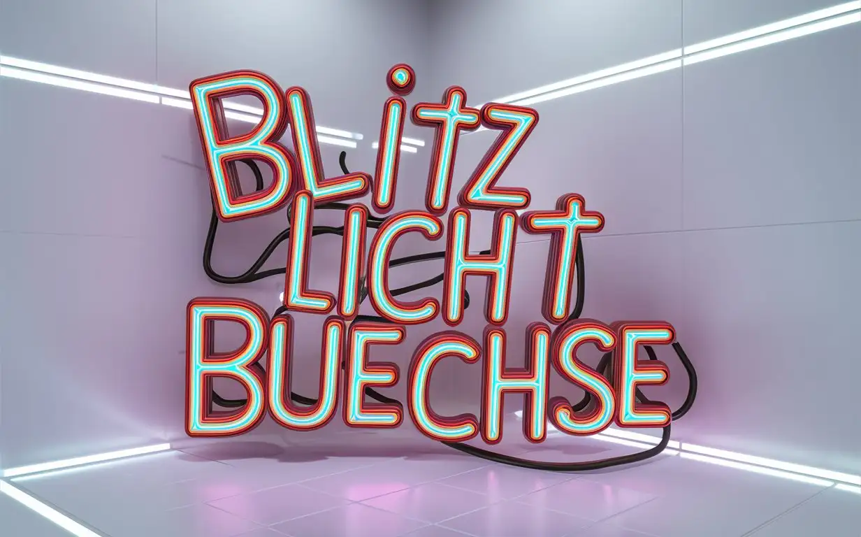 80s Neon Sign Vibrant BLITZLICHTBUECHSE in 3D Floating Text