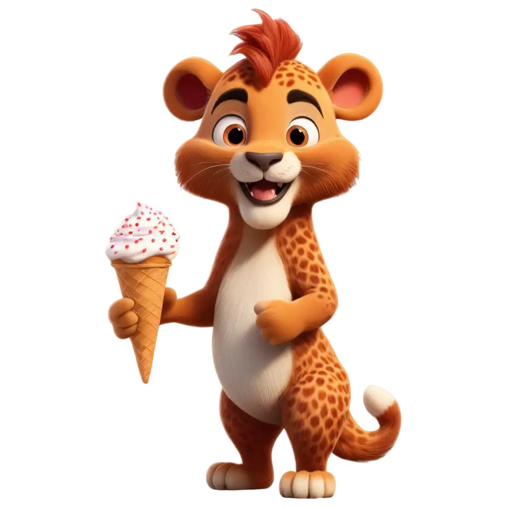 cartoon red lion cub holding an ice cream cone