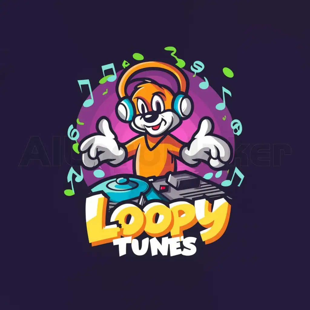 a logo design,with the text "Loopy Tunes", main symbol:A cartoon electronic musician in the style of Looney Tunes,complex,be used in Education industry,clear background
