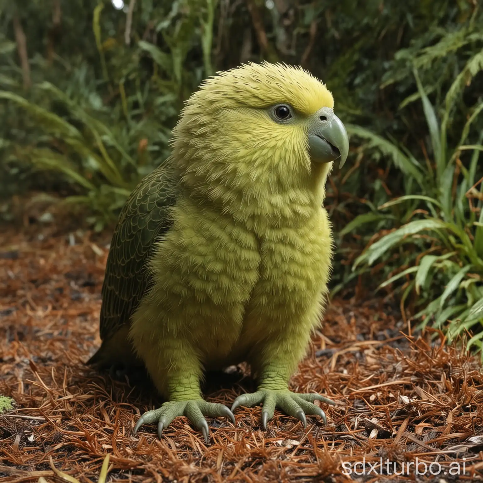 Colorful-Kakapo-Parrot-Perched-on-Branch-in-Tropical-Forest