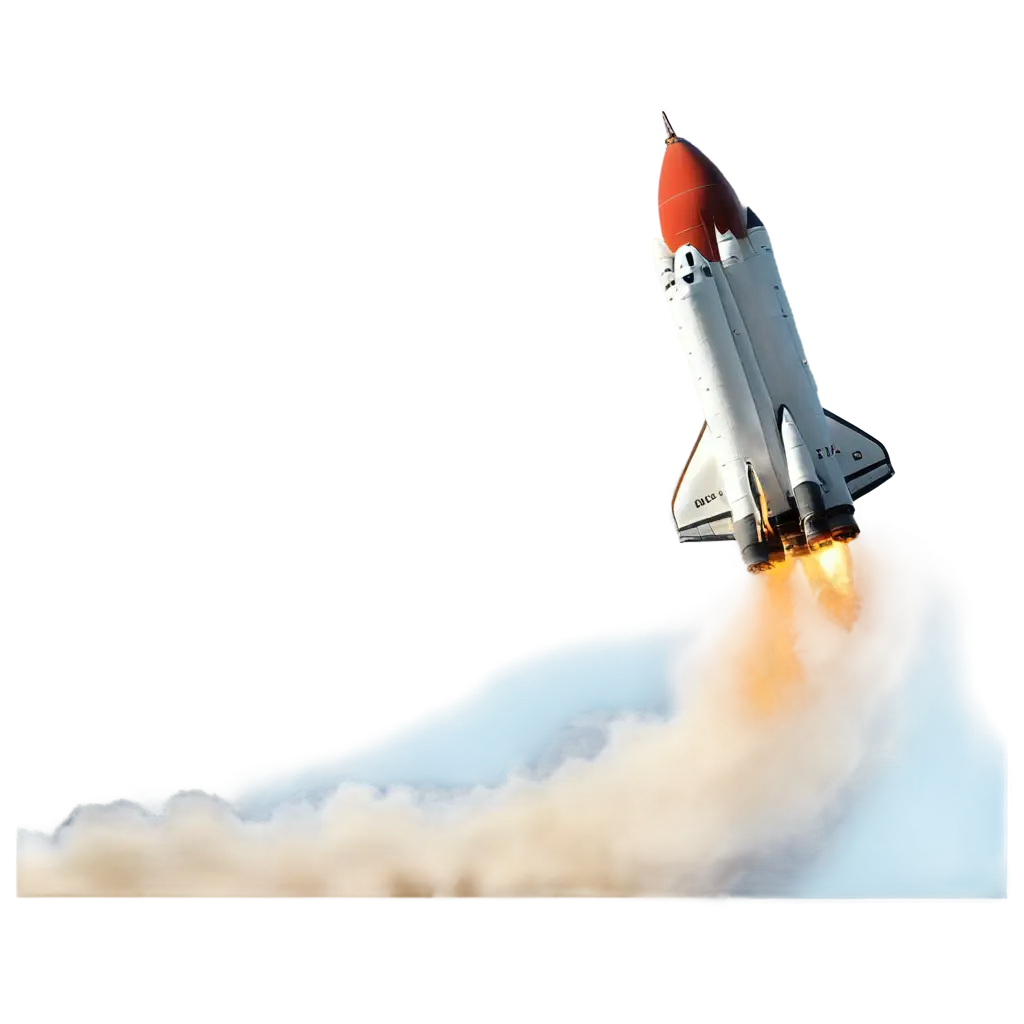 space shuttle rocket color of red and blue and is 
flying 
