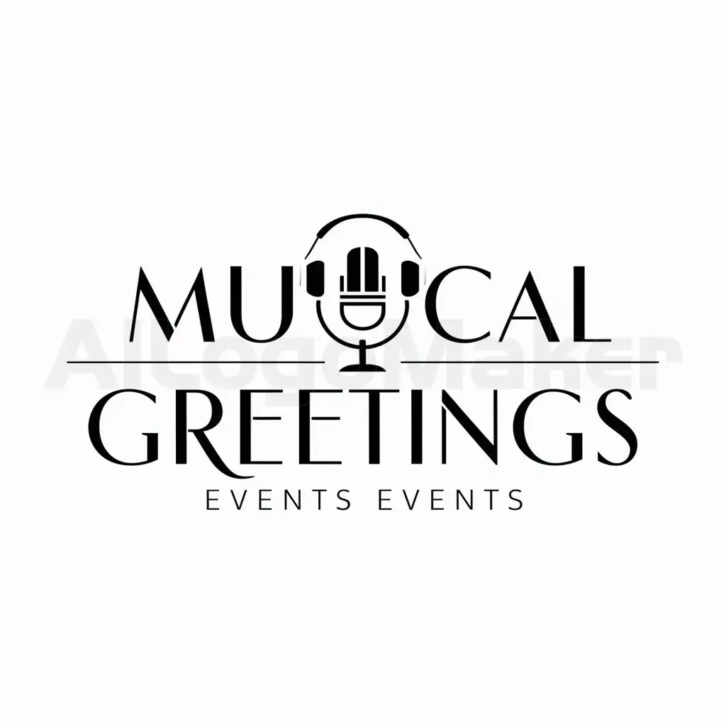 a logo design,with the text "musical greetings", main symbol:microphone,headphones,complex,be used in Events industry,clear background