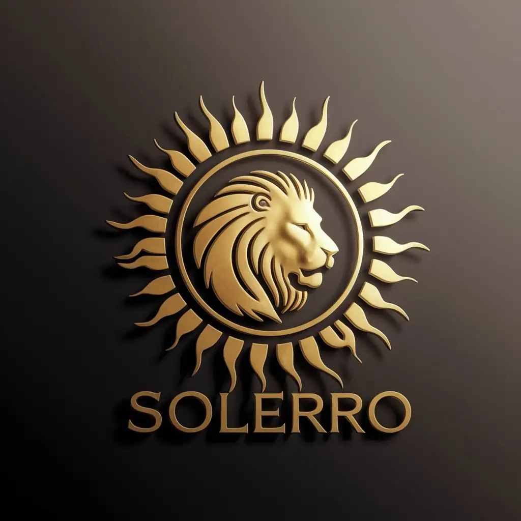 sun and lion logo in gold. put a lion head inside the sun.
company name: solerro
slogan: the gold standard in solar. 

make it high end. classy. keep the professional stance. emulate strength, class, and elegance

