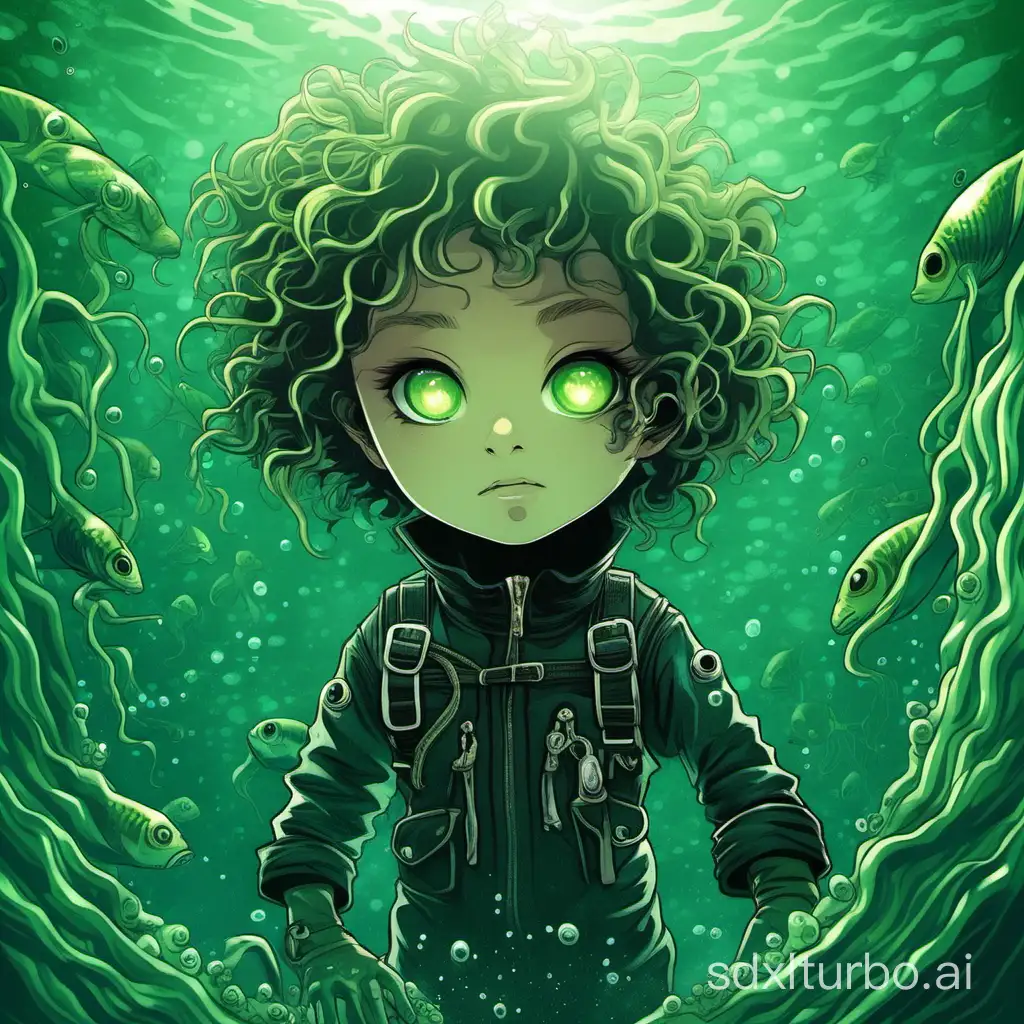 deep sea，Strange Thief Kidd，indoor，
clean water，green eyes
