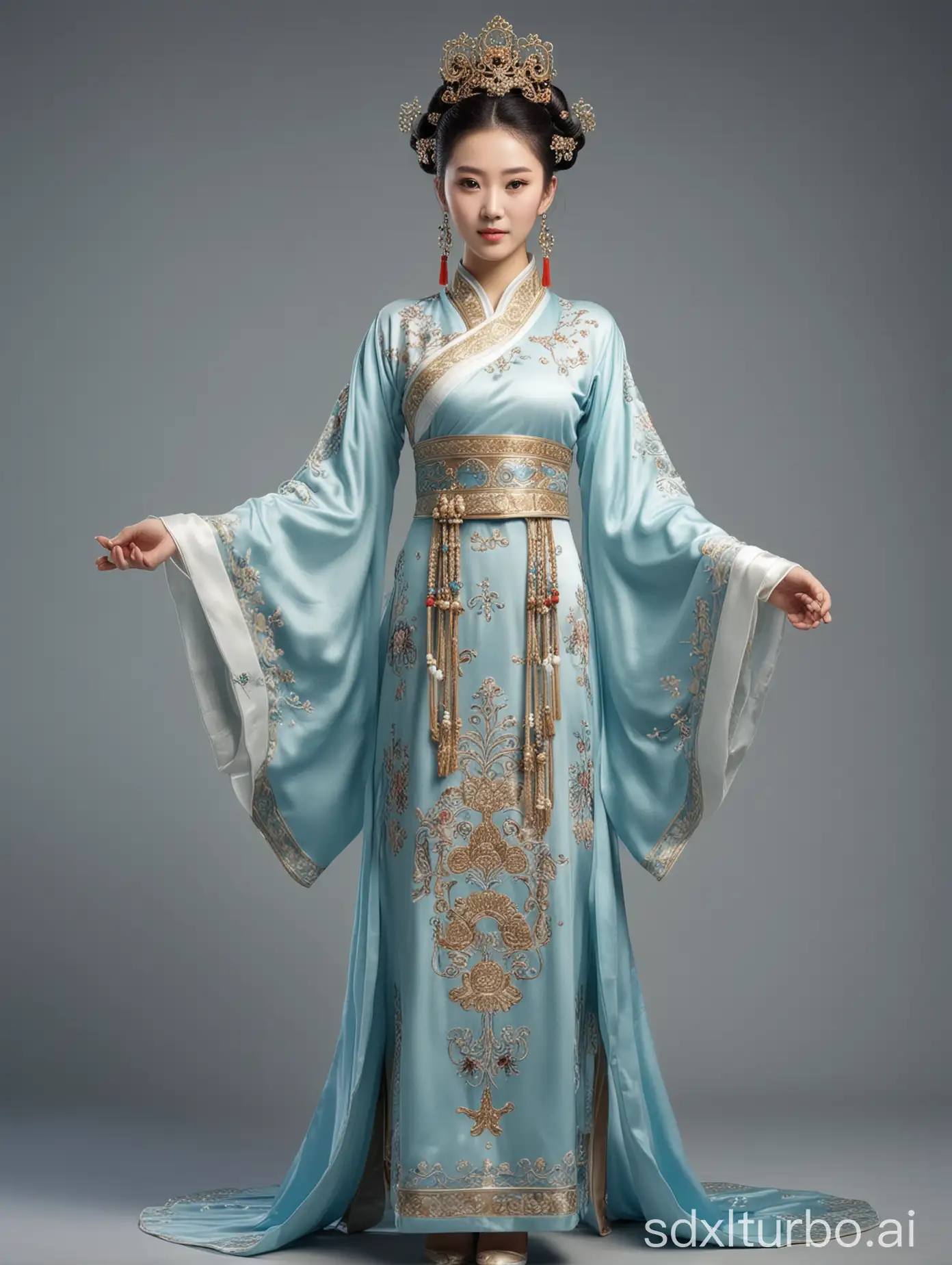 A beautiful Chinese woman in ancient costume, full body, front view, high definition