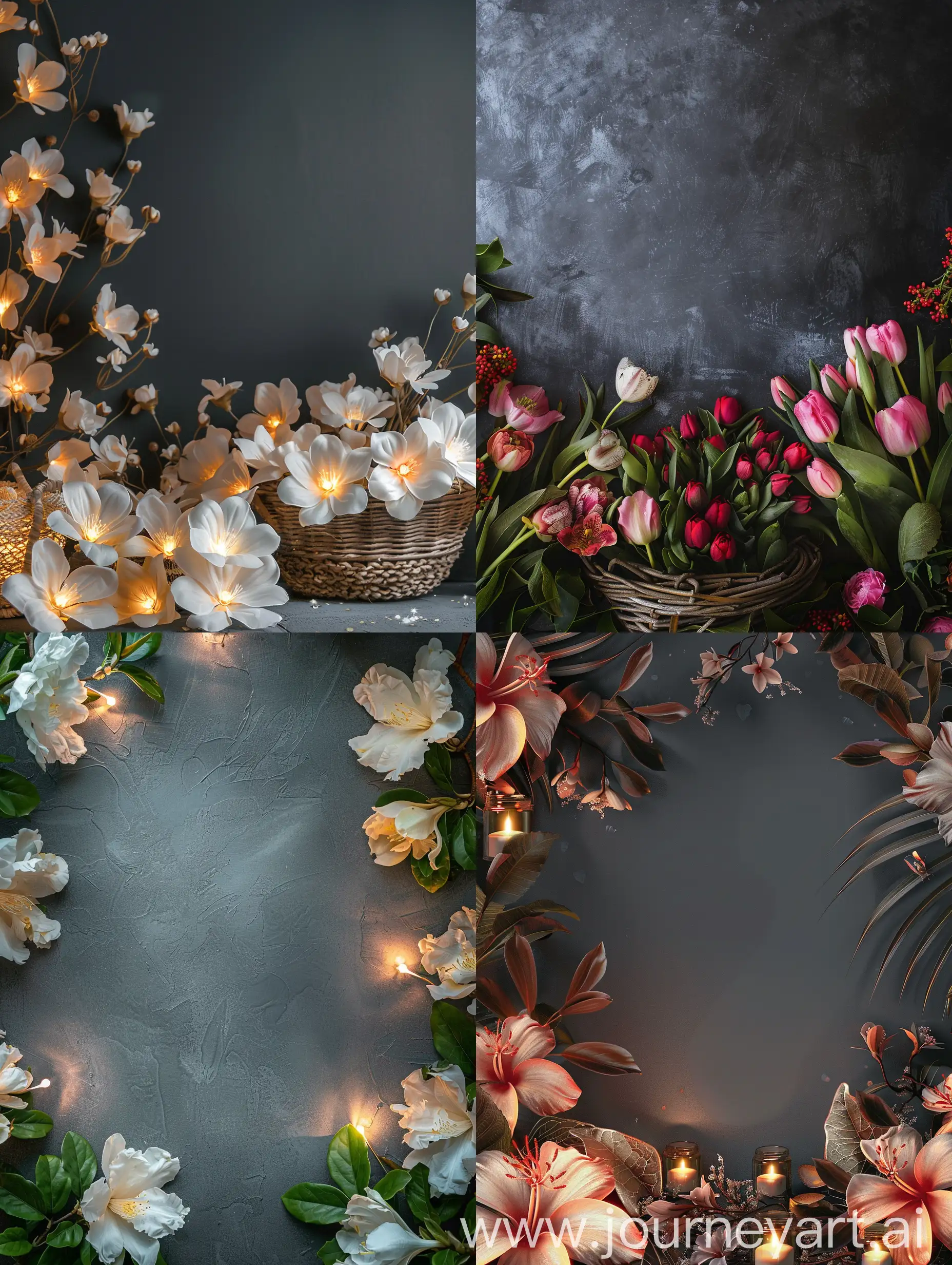 Dark-Gray-Floral-Display-Stand-with-Illuminated-Goods