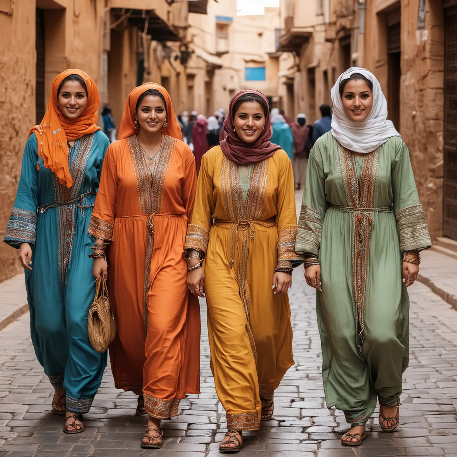 Moroccan women in traditional street clothes