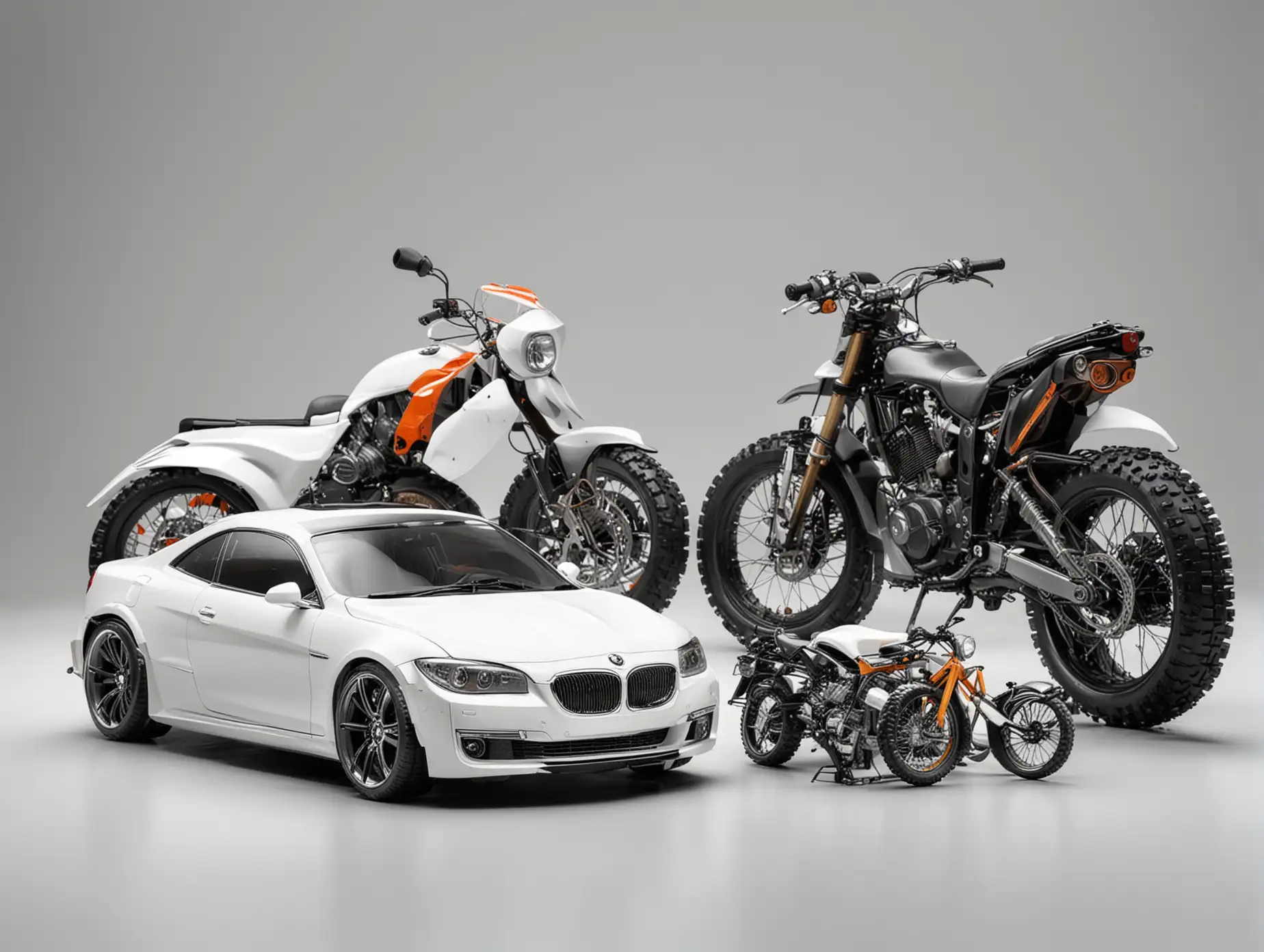 Car-and-Bike-on-White-Background