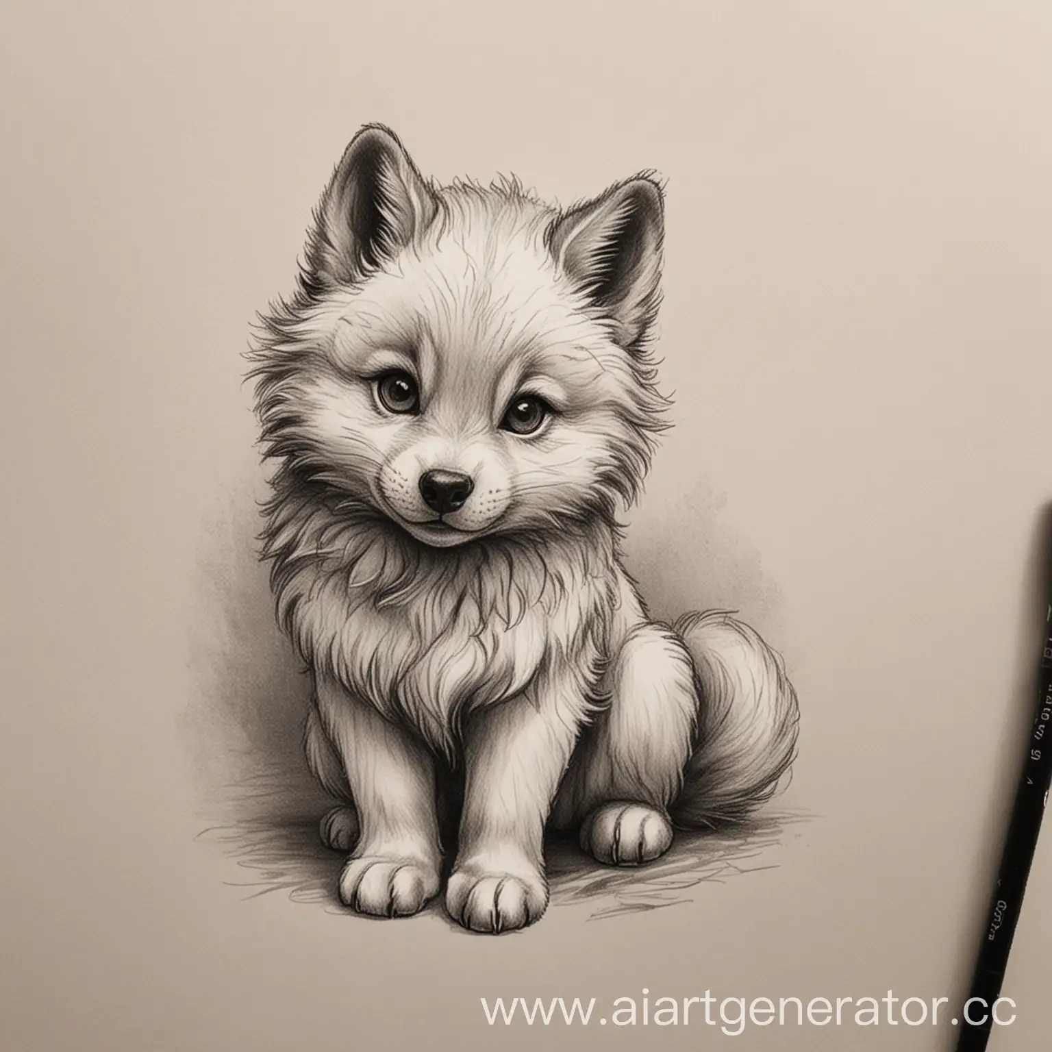 Adorable-Fluffy-Wolf-Sketch-Playful-Canine-Illustration
