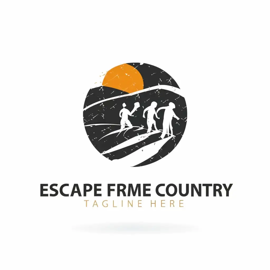 a logo design,with the text "Escape from the country", main symbol:Refugees,Moderate,be used in Travel industry,clear background