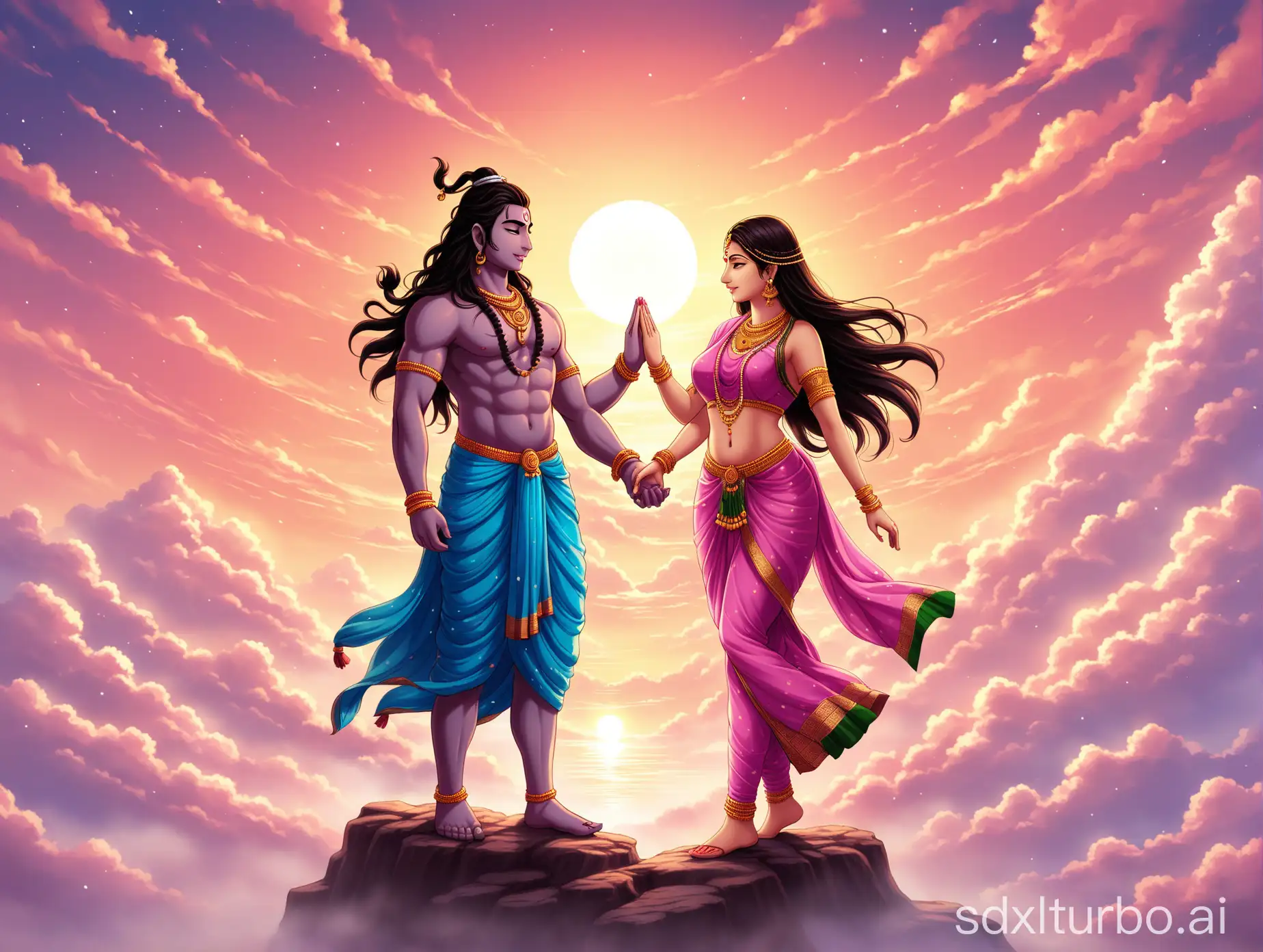 Romantic-Lord-Shiva-and-Parvati-Portrait-Amid-Pink-Smokey-Cloud