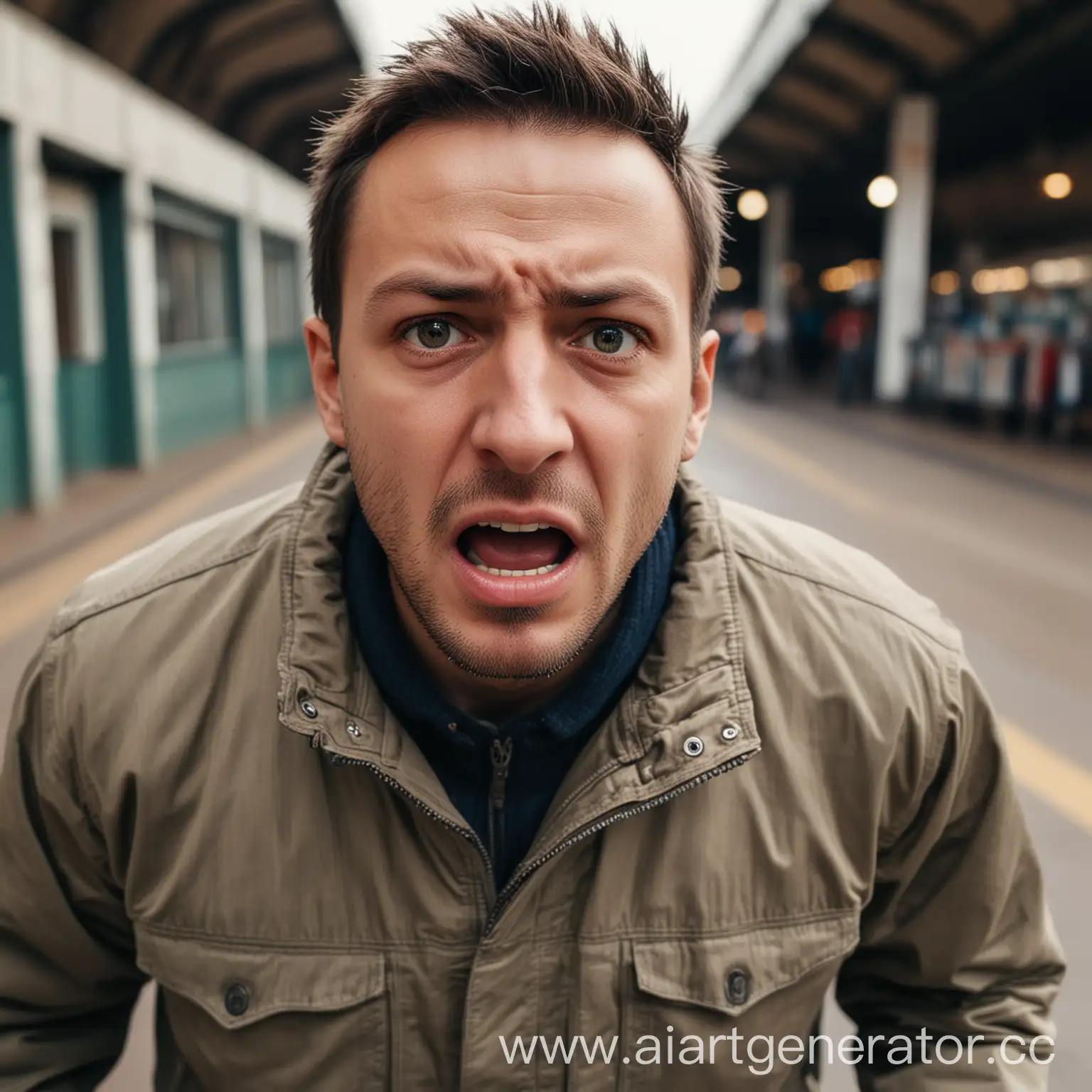 Man-Running-in-Jacket-with-Scared-Expression-at-Station