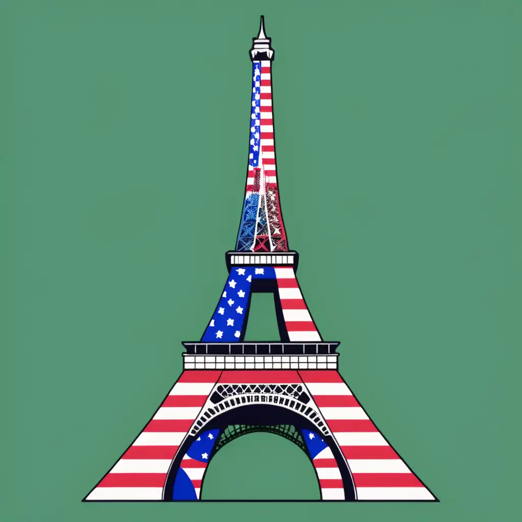 Eiffel Tower USA Flag Colors on Green Background