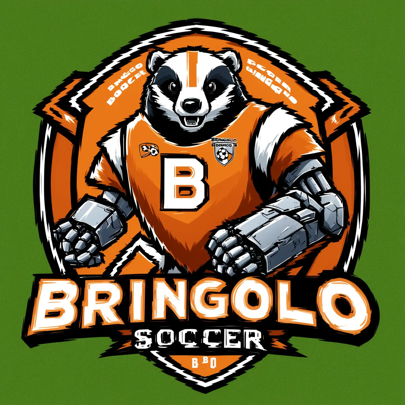 Logo for BRINGOLO soccer team with an aggressive robot badger