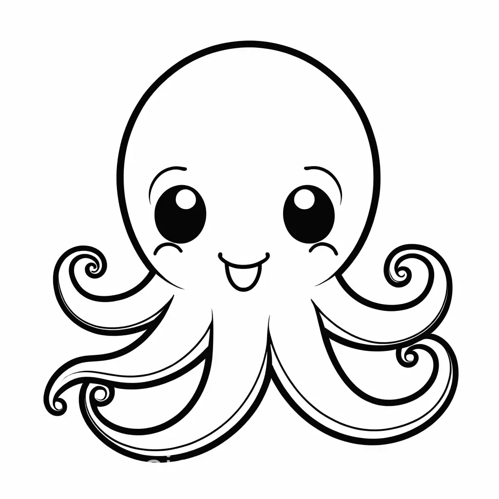 Create a friendly and chubby octopus character with a smiling face, outline art, colouring page outline page with white, white background, sketch style, full body, only use outline, cartoon style, clean and clear and with beautiful eyes. Ensure is design minimalistic for easy colouring. The goal is to make it appealing and approachable for children aged 2-4 in the middle of their artistic journey, make it black and white., Coloring Page, black and white, line art, white background, Simplicity, Ample White Space. The background of the coloring page is plain white to make it easy for young children to color within the lines. The outlines of all the subjects are easy to distinguish, making it simple for kids to color without too much difficulty