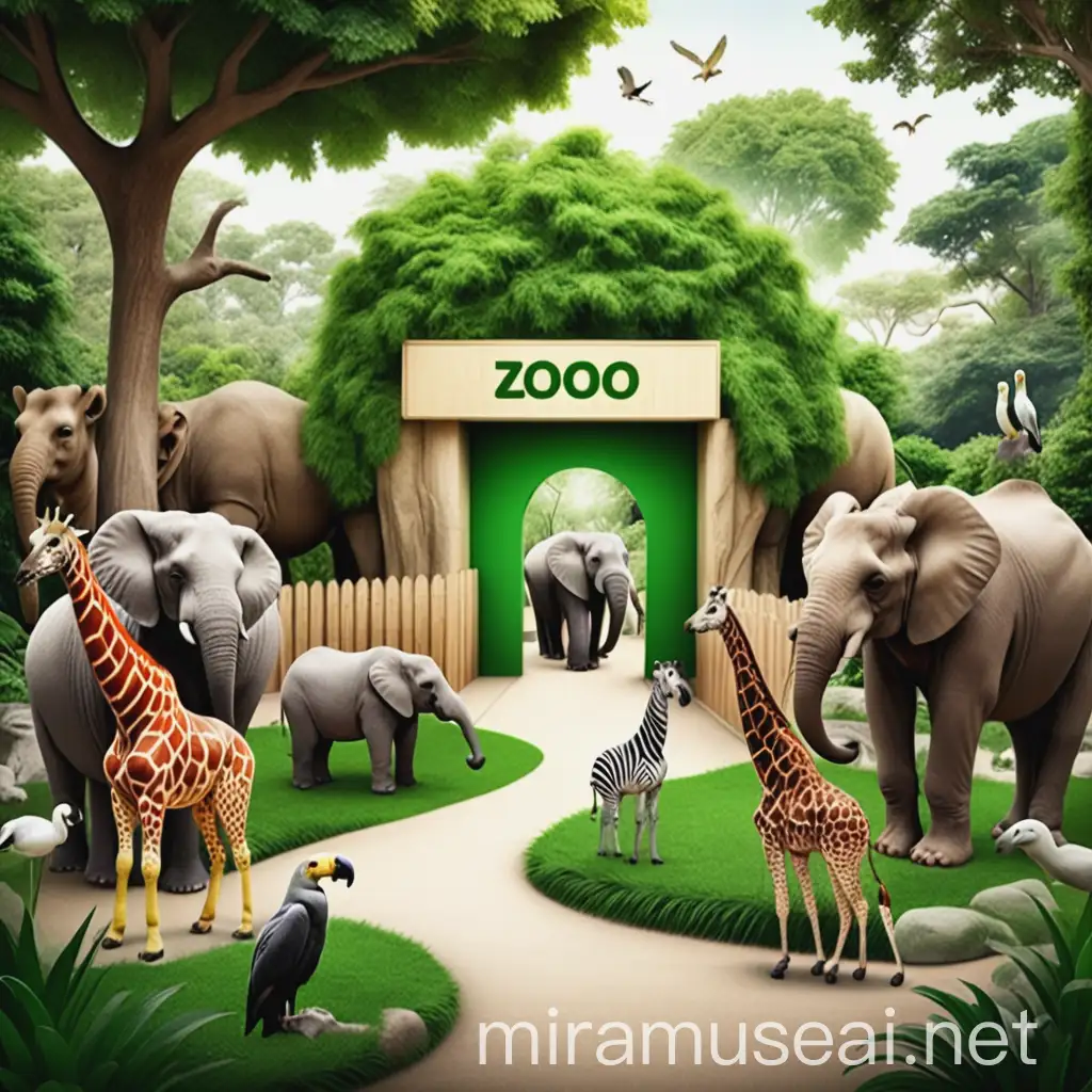 Vibrant Green Zoo with Joyful Animals