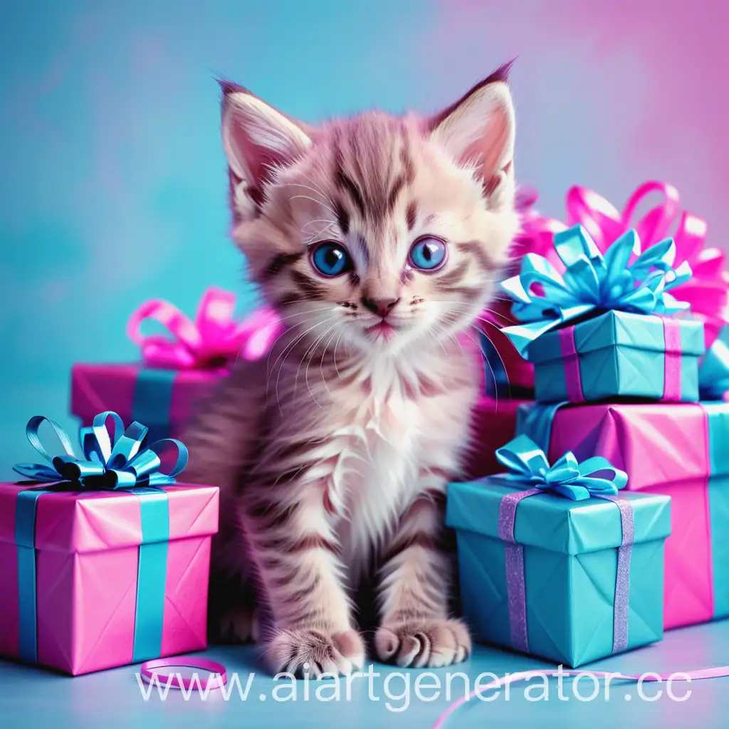 Adorable-Kitten-Surrounded-by-Gifts-in-Dreamy-PinkBlue-Tones