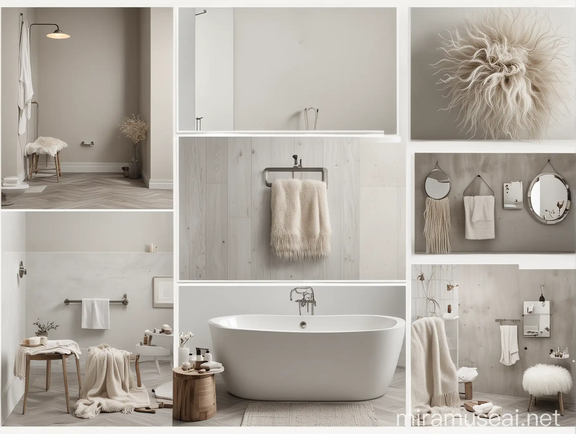 Minimalist Bathroom Scene with Fluffy Hair Care Essentials