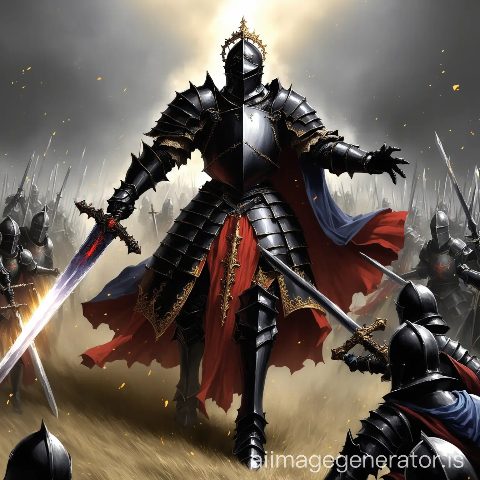 male black knight leading charge with great sword