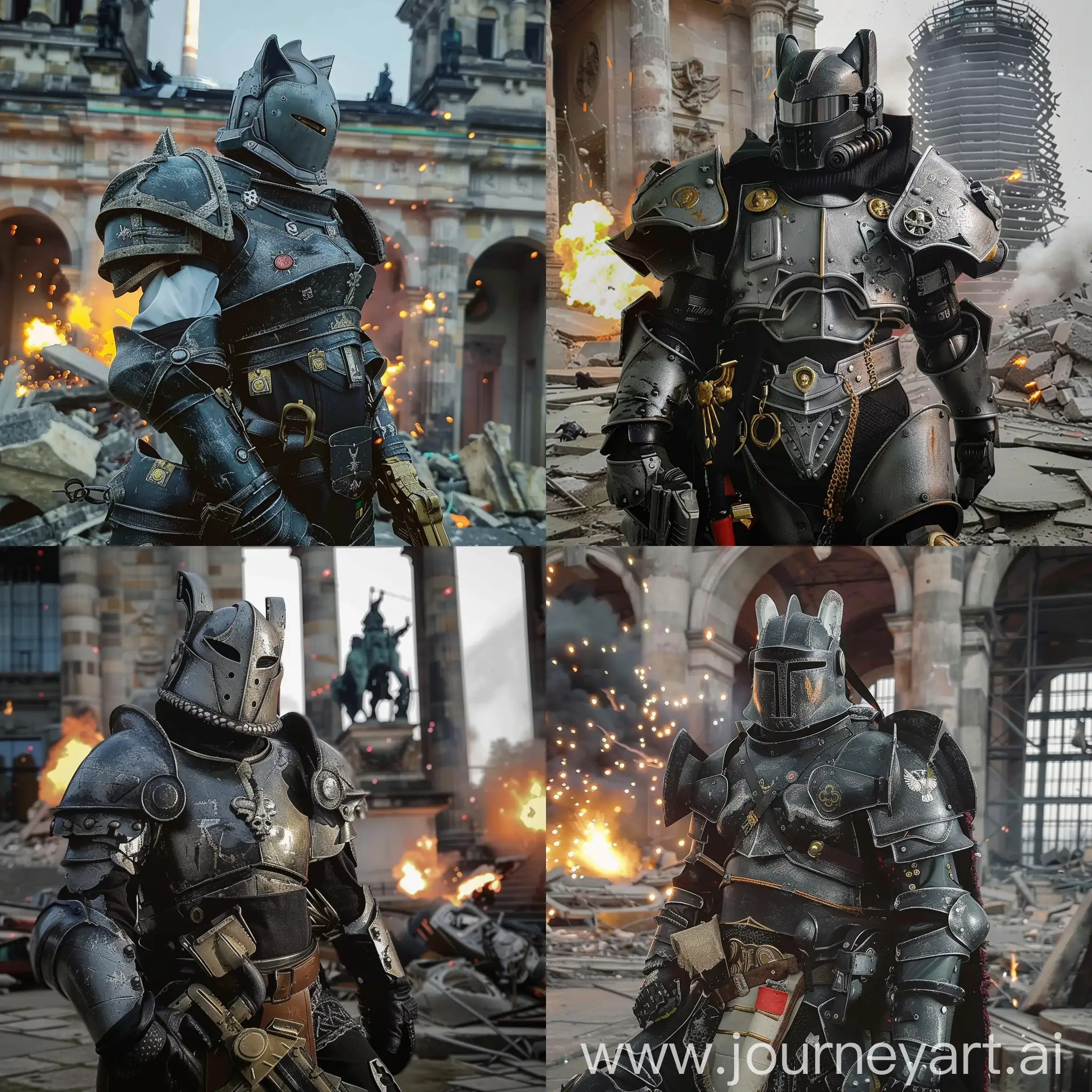 Warrior-in-Stylish-Armor-Amidst-Ruins-and-Explosions