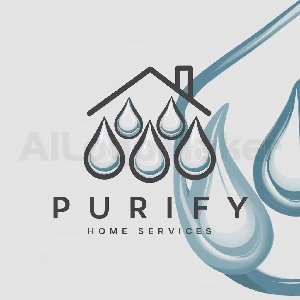 a logo design,with the text "Purify Home Services", main symbol:Create a logo of a house formed by 5 water drops,complex,clear background