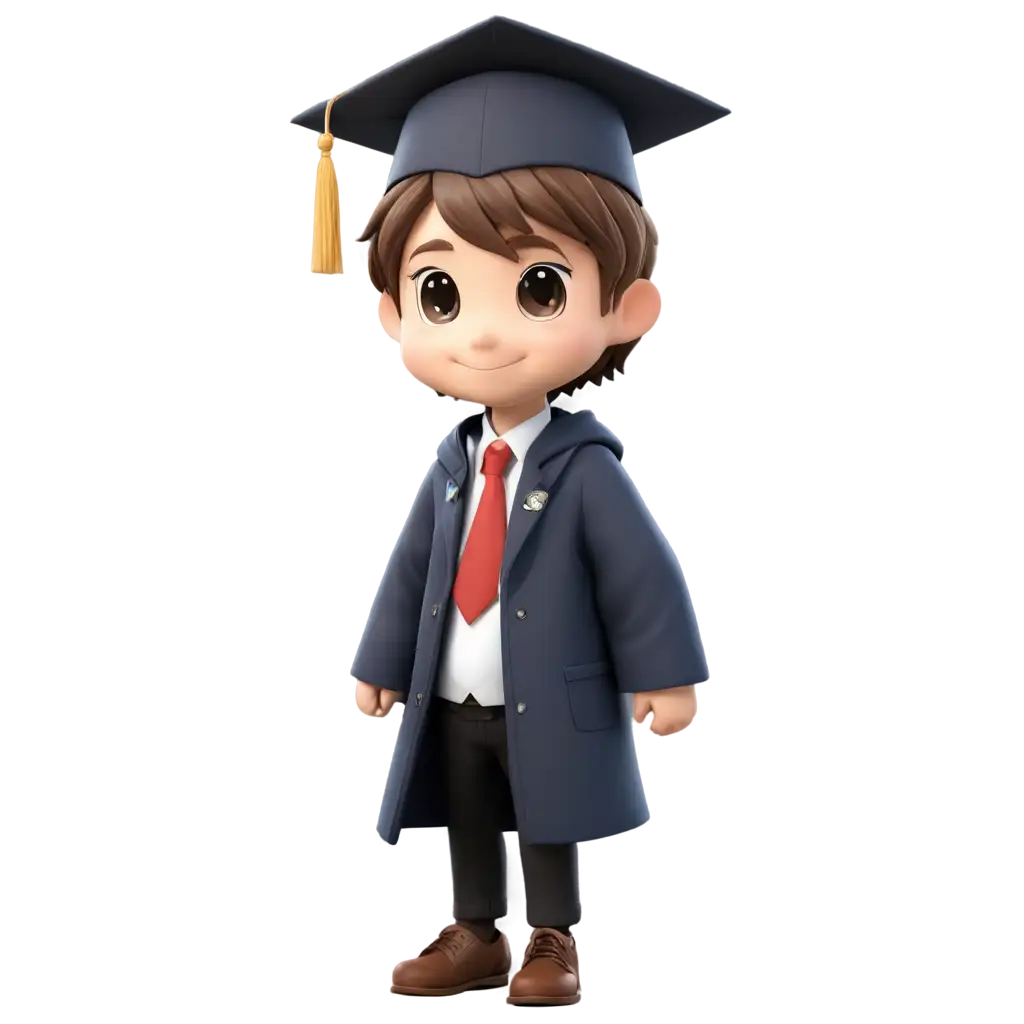 cute little school boy chibi, using graduation coat