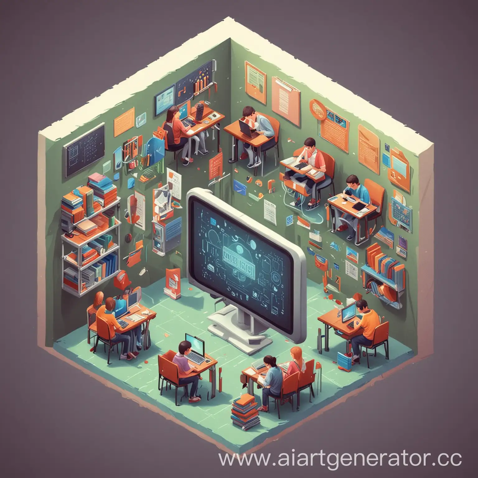 Isometric-Illustration-of-Electronic-Learning-in-School