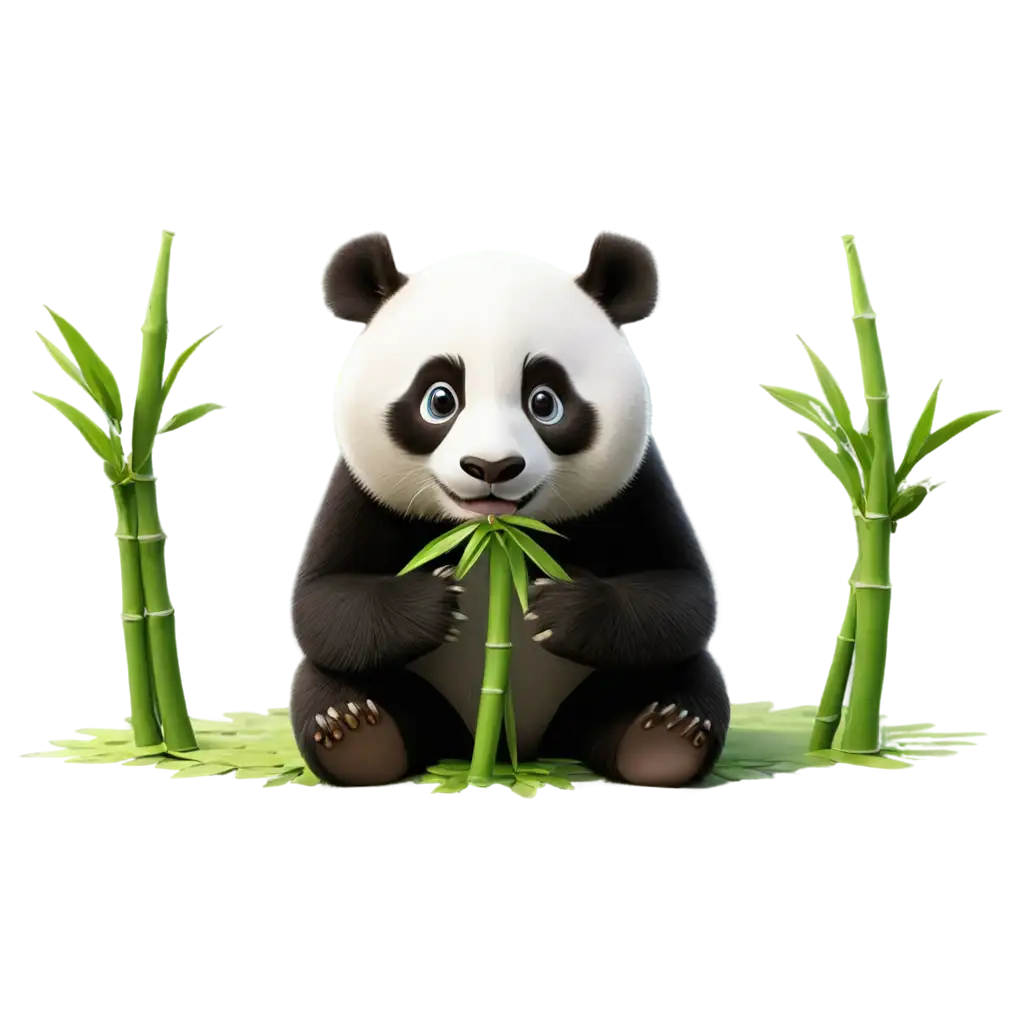 A sticker of panda with cute eyes eating bamboo, digital art, 3D