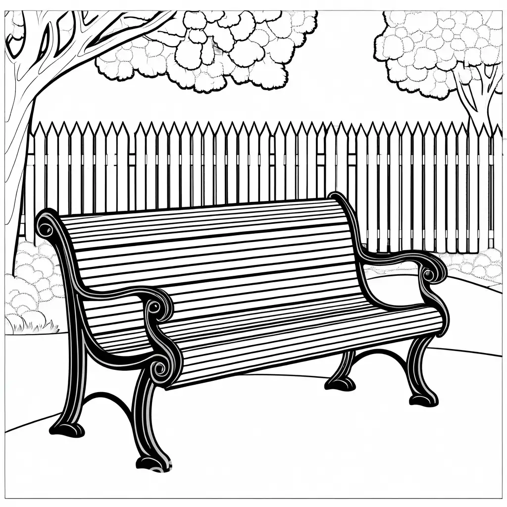 Childrens-Coloring-Page-Park-Bench-in-Cartoon-Style