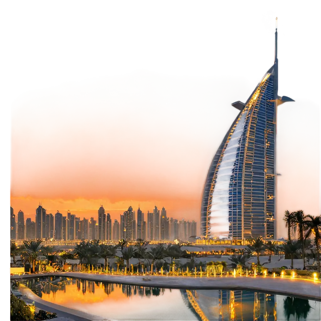 Stunning-Dubai-Hotel-with-Sunset-Background-Exquisite-PNG-Image-Capturing-the-Beauty-of-Dubais-Skyline