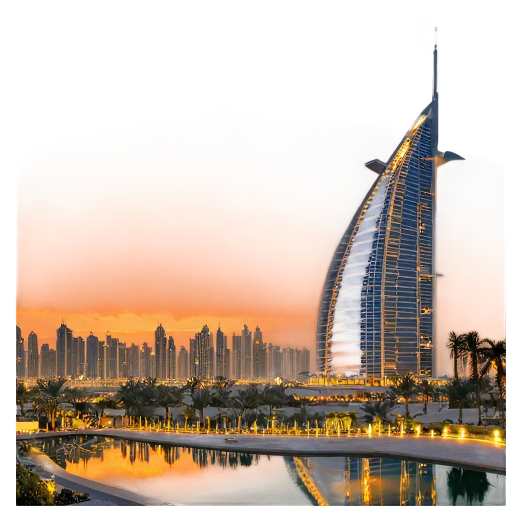 dubai hotel with sunset background