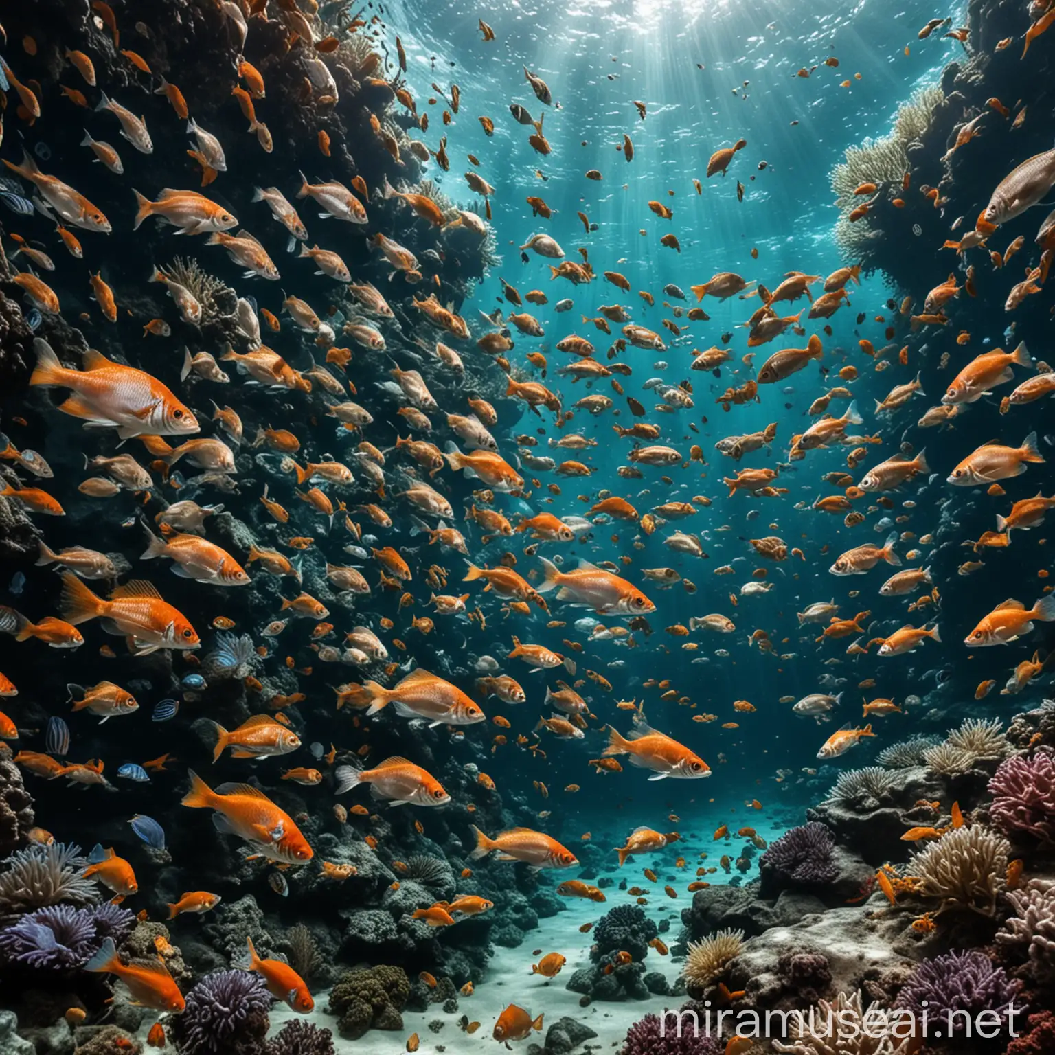 Colorful Underwater World Teeming with Fish
