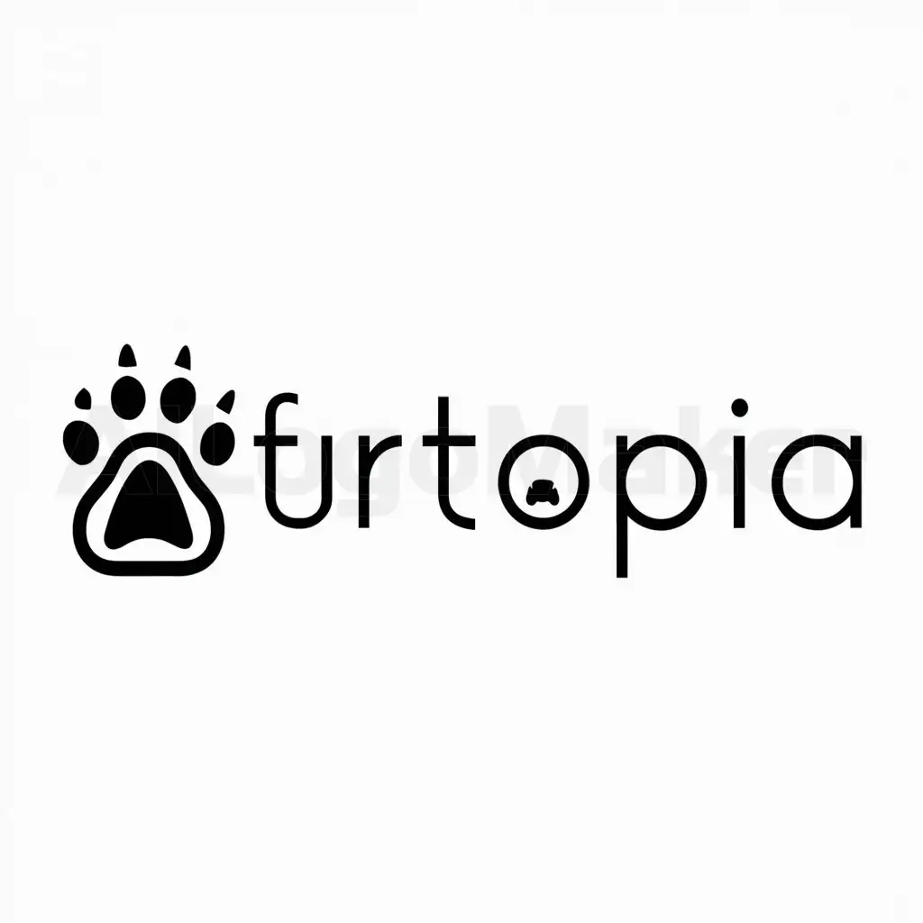 a logo design,with the text "furtopia", main symbol:paw print and line art of dog and cat,Minimalistic,be used in pet store industry,clear background