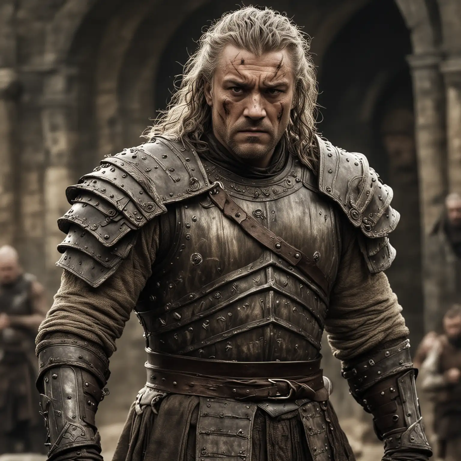 Greatjon Umber an old but heavily muscled and formidable warrior with large fists and grey untidy hair wearing armor in Game of Thrones