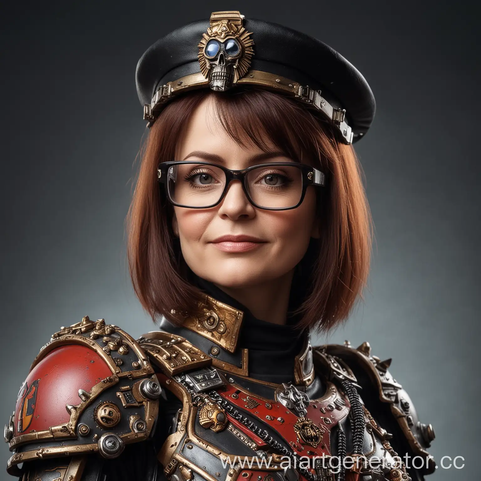 Elvira-Nabiullina-in-Warhammer-Space-Marine-Armor-with-Glasses-and-Bob-Hairstyle