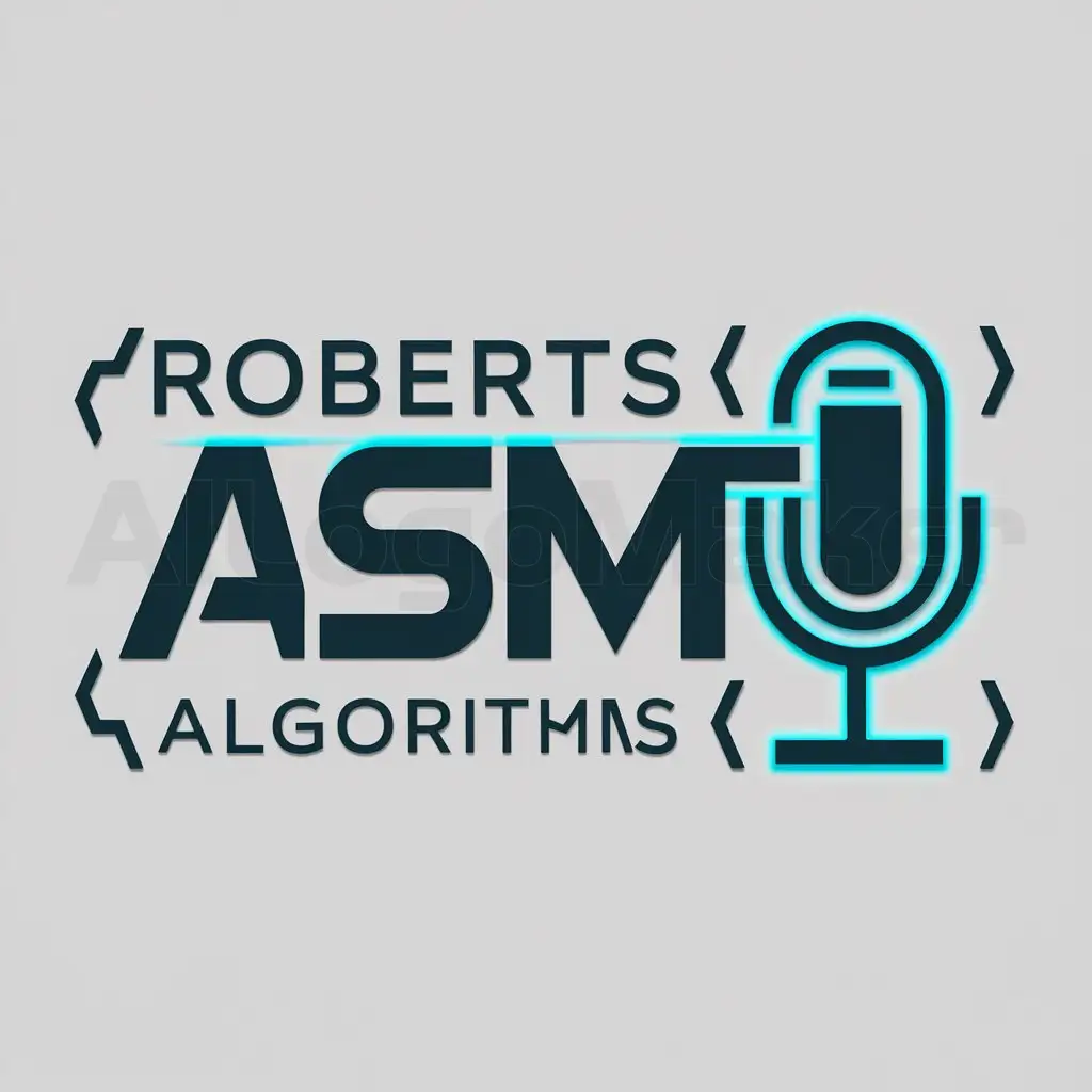 a logo design,with the text "roberts asmr algorithms", main symbol:mikrofon, code brackets,Moderate,be used in Technology industry,clear background