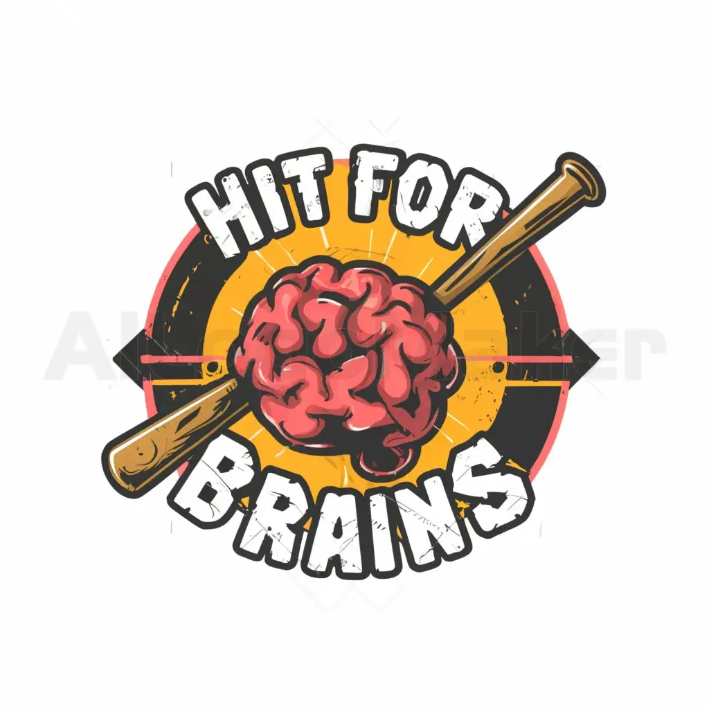 a logo design,with the text "hit for brains", main symbol:baseball bat hitting a human brain, cartoon,Moderate,be used in Sports Fitness industry,clear background
