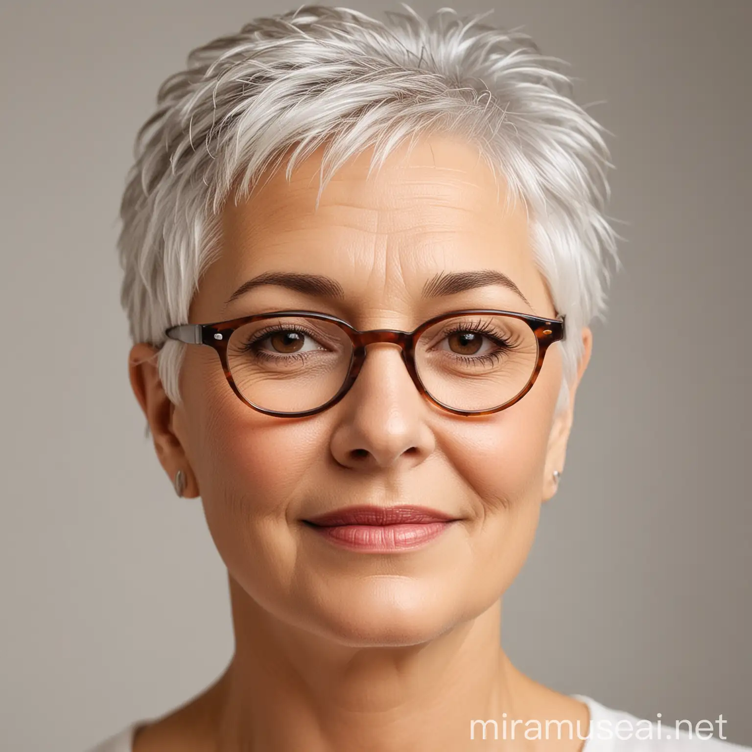 Elegant WhiteHaired Lady with Light Brown Glasses