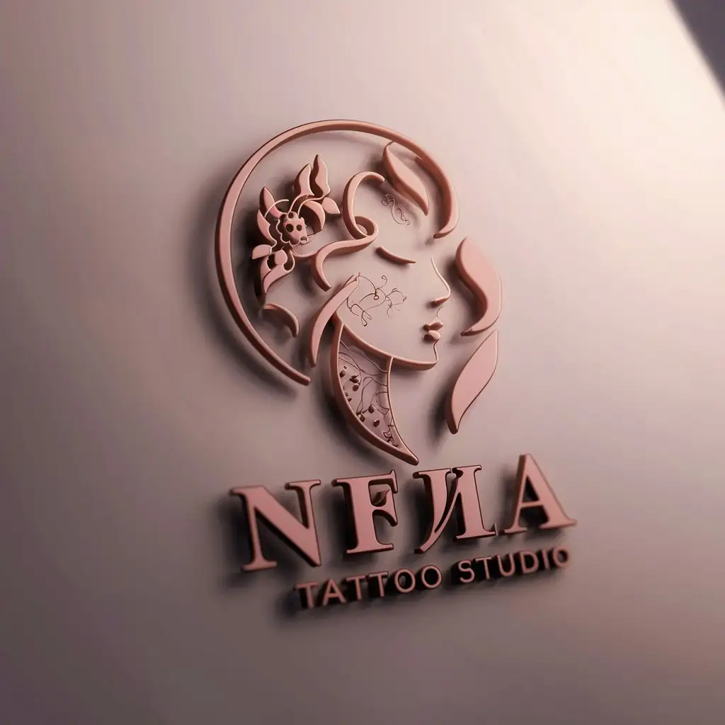 Feminine 3D Tattoo Studio Logo Design in Soft Colors