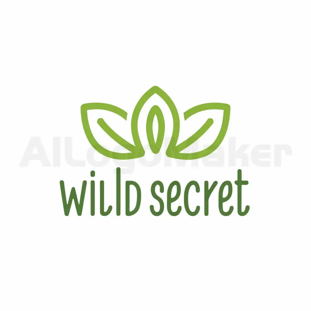 a logo design,with the text "Wild Secret", main symbol:green text small  nature  leaveswhitebackground,Moderate,clear background