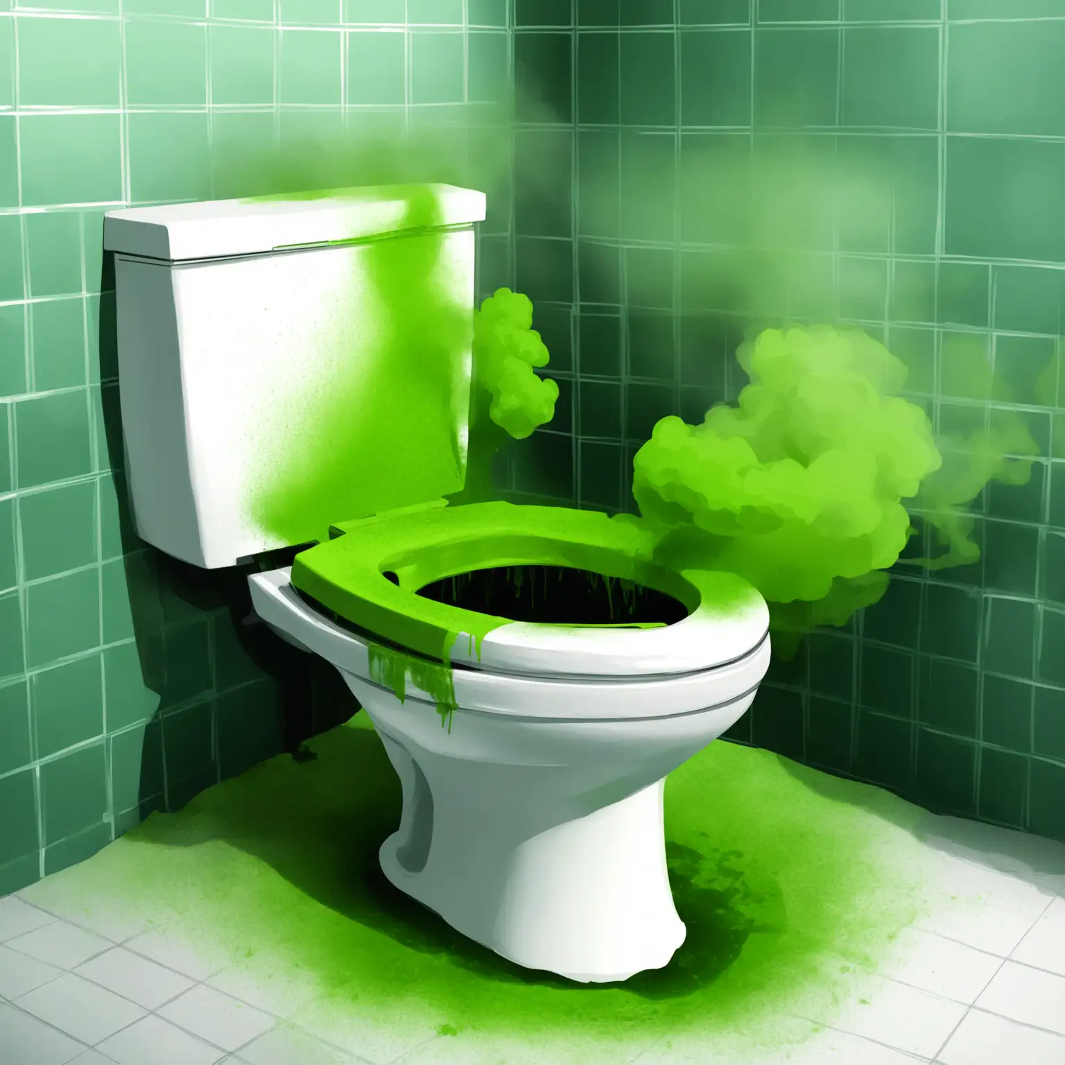 stinky toilet with green fumes smellnn