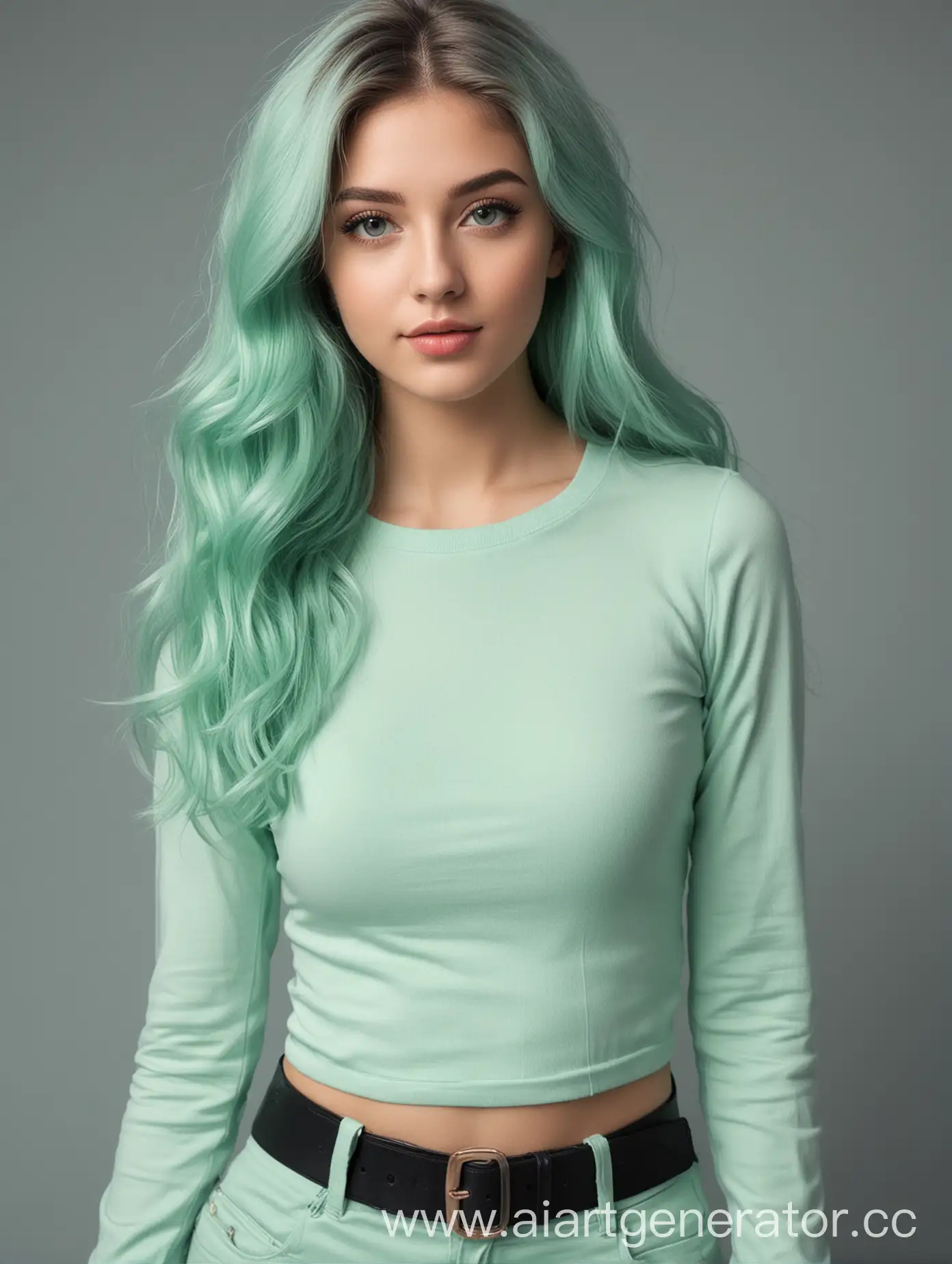 девушка модель 23 года красивая с волосом мятного цвета по пояс
 